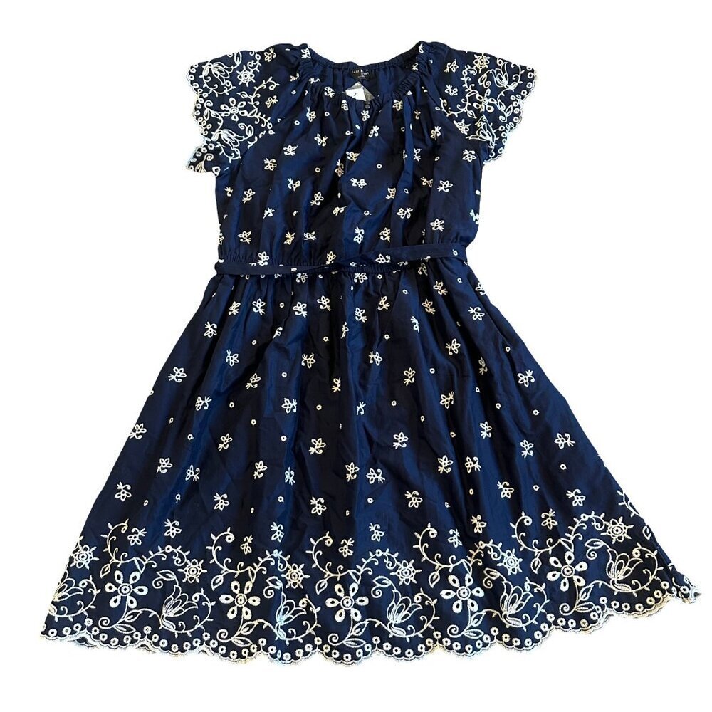 Lane Bryant Navy Embroidered A-Line Dress Cap Sleeves Cotton Size 16 Women's NWT - Picture 2 of 14